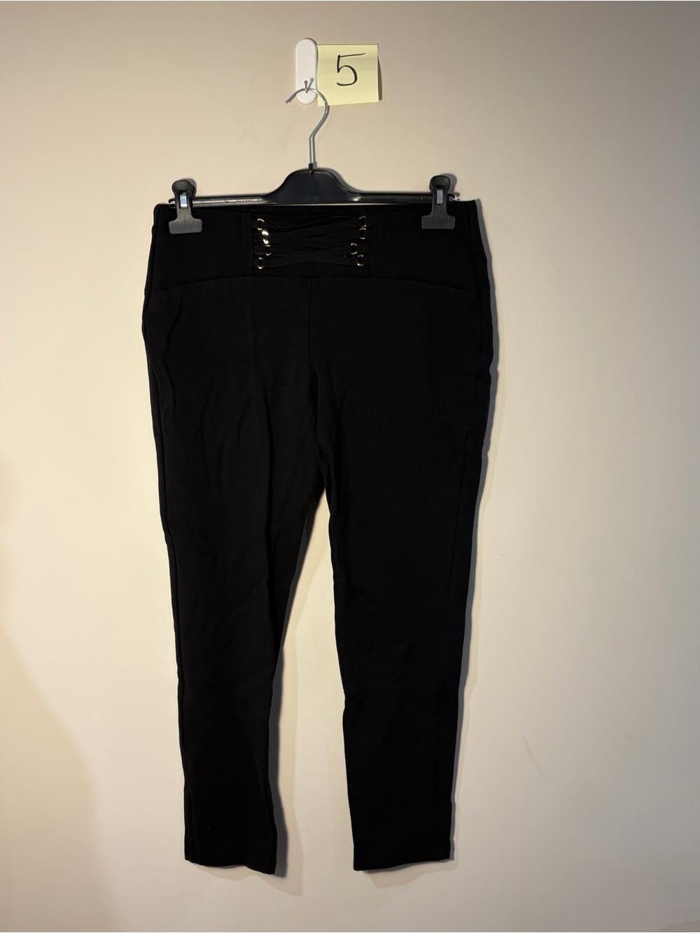 Slim Black Ponte Leggings with Lace-Up Waist
